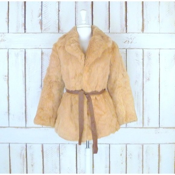 Blonde rabbit fur vintage Mark Lesli coat jacket/strawberry blonde/beige brown - Picture 1 of 4